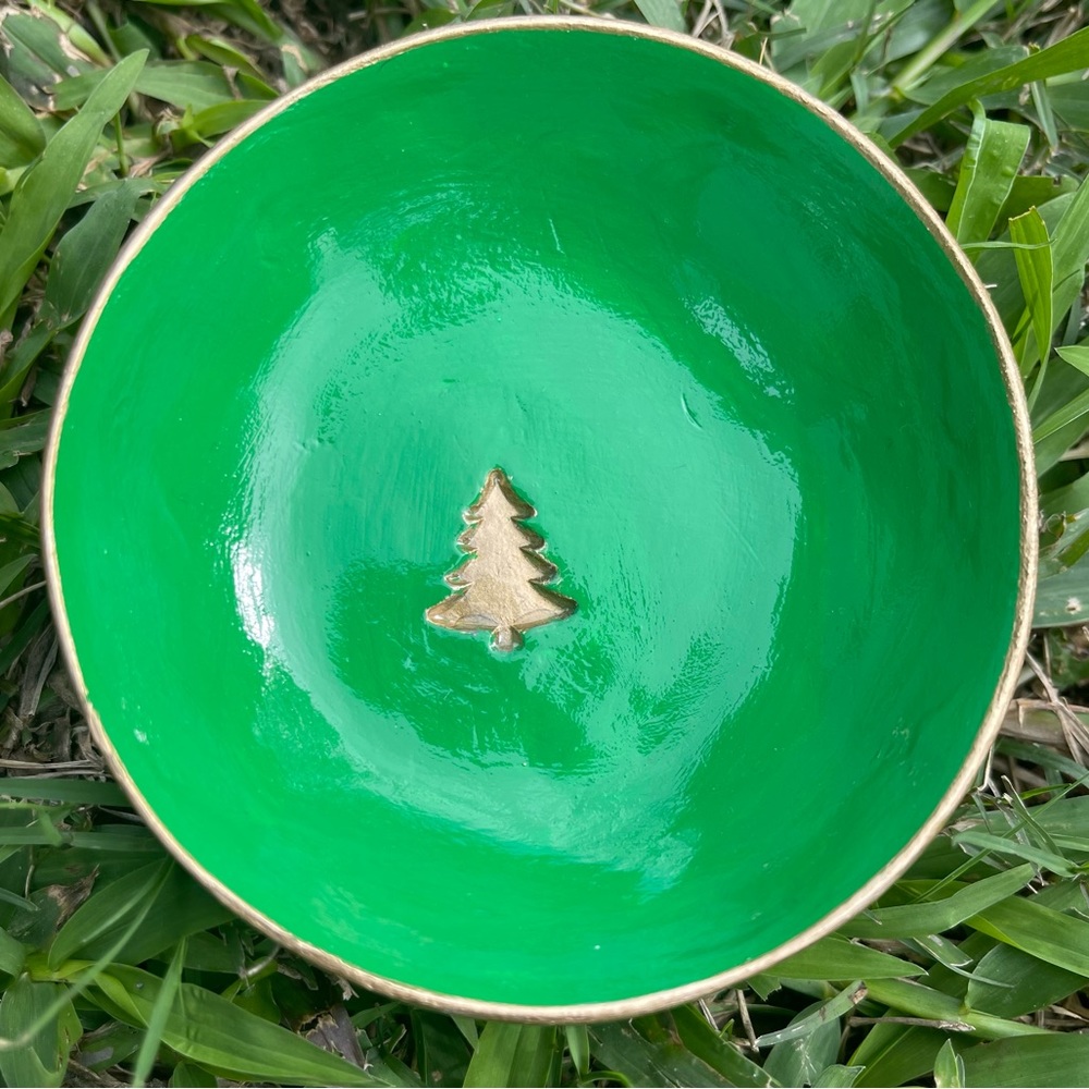 Christmas Tree Jewelry/Ring Bowl Green with Gold Accents